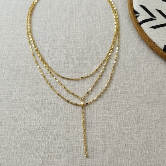✨ NWT BaubleBar Gold Layered Lariat Necklace - Mini Paperclip Chain - Picture 2 of 5